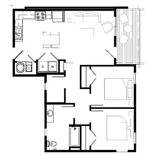 Floor plan Two Bed/One Bath | 60% AMI
