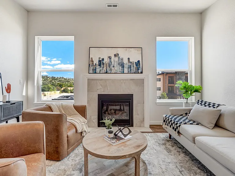 living room with gas fireplace
