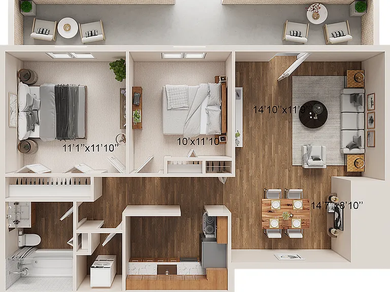 2 BR x 1 BA with Washer/Dryer Floorplan - Classic 2 BR x 1 BA with Washer/Dryer Floorplan - Classic