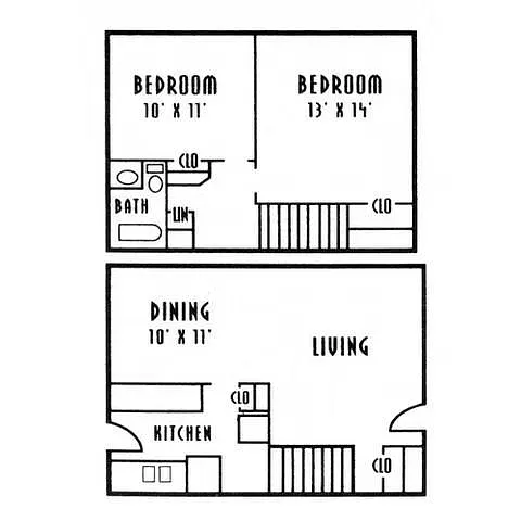 Floor plan 2 Bed, 1 Bath