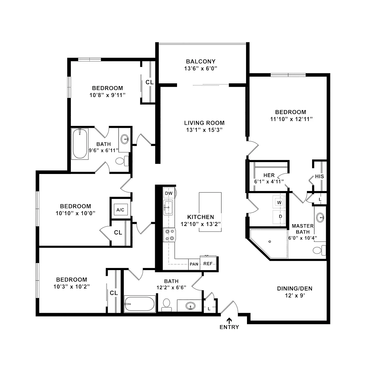 Floor plan 4 Bed/3 Bath-D1
