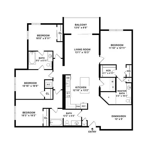 Floor plan 4 Bed/3 Bath-D1