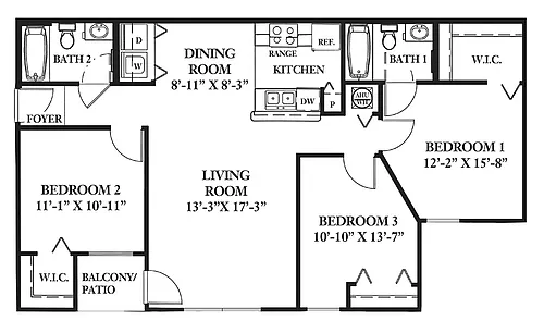 Floor plan 3 Bedroom 2 Bath