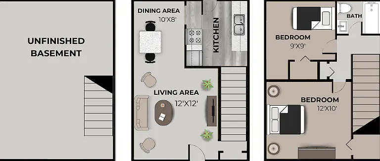 Campus Court 2 Bedroom, 1 Bath Townhome Floor Plan Campus Court 2 Bedroom, 1 Bath Townhome Floor Plan