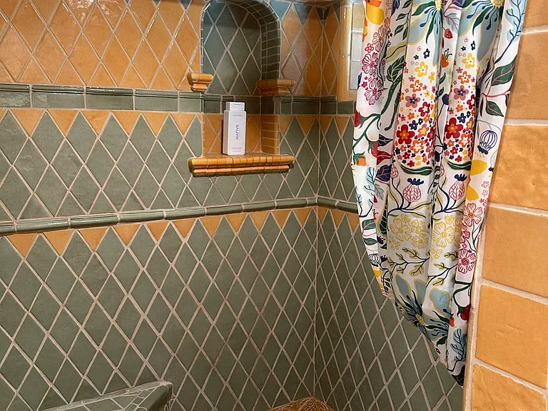 Large fully tiled shower with Native wash, shampoo & lotion. "Just Ask" for preference