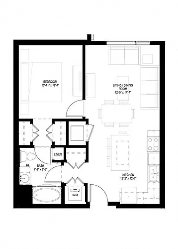 Floor plan One Bedroom - B