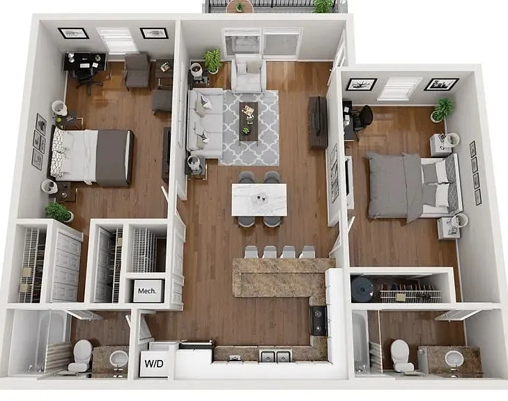 A photo of our 2x2 floor plan, The Tuscany.