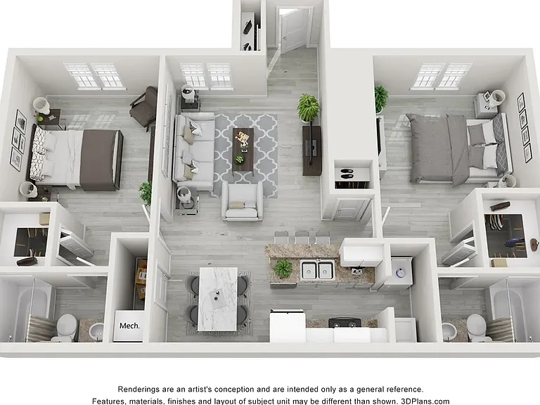 A 3D floor plan rendering of The Barclay.