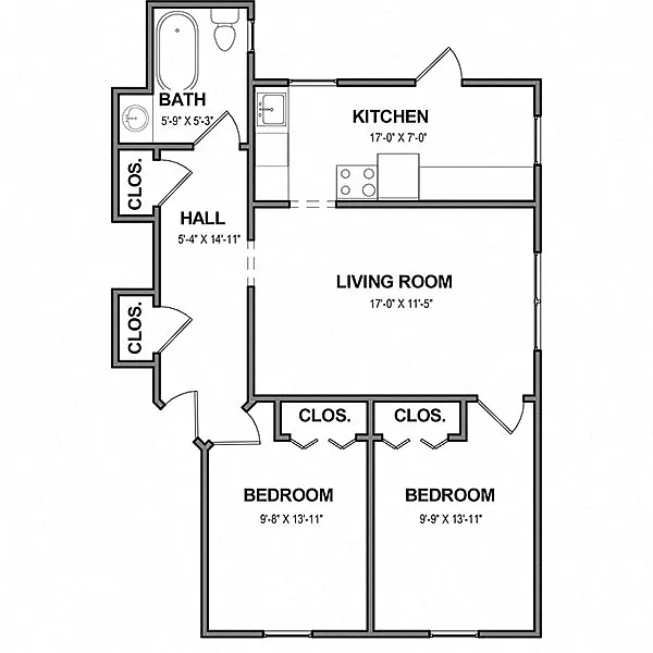 Floor plan 2 BR 1 Bath