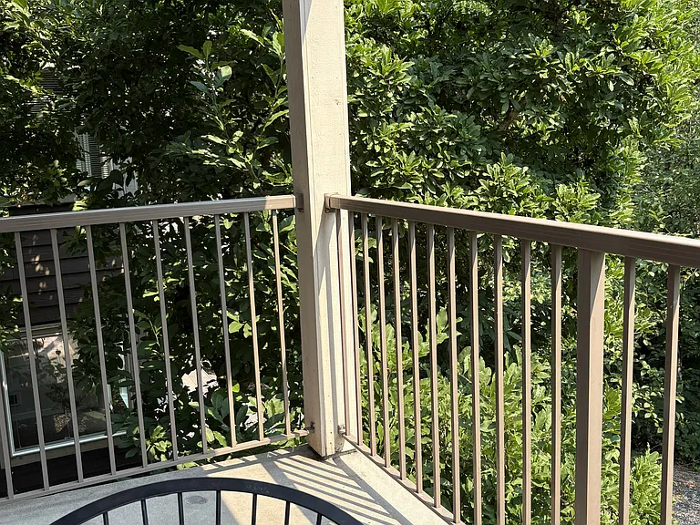 Balcony facing green space. The magnolia is gorgeous when it flowers in the spring.
August 2026