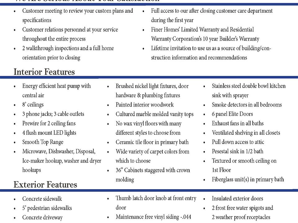 Subdivision Standard Features