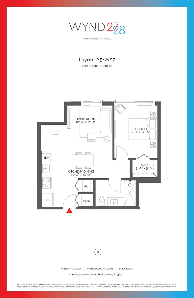 Floor plan W27 - 1BR 1BA (627 SF)