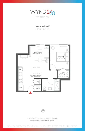 Floor plan W27 - 1BR 1BA (627 SF)