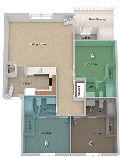Floor plan By The Person Pricing - Three Bedroom