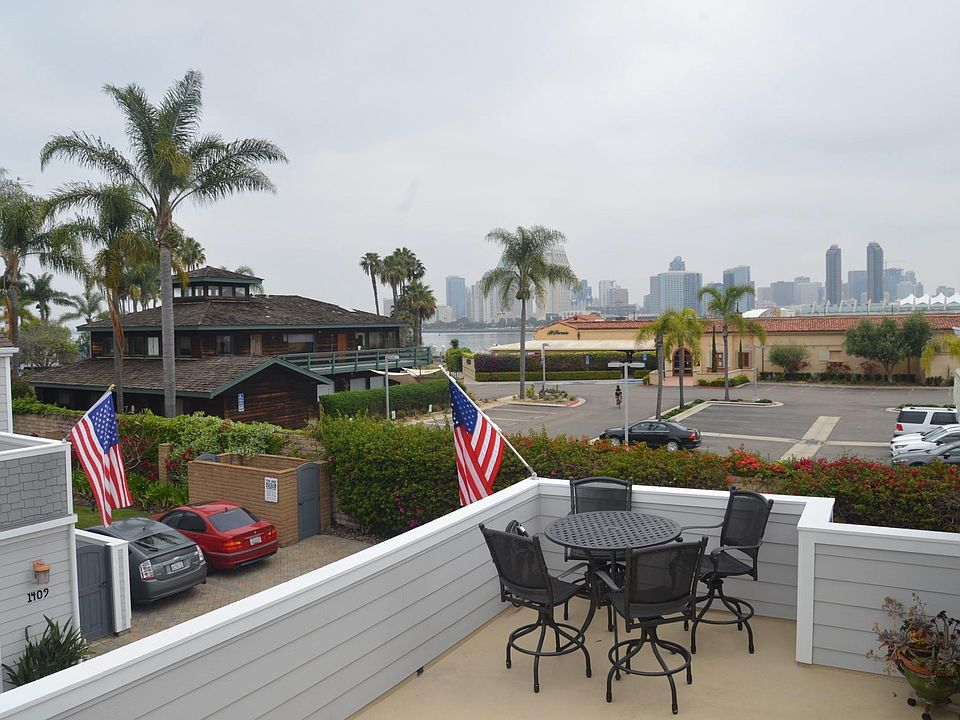 Upstairs patio overlooking San Diego Bay towards downtown San Diego