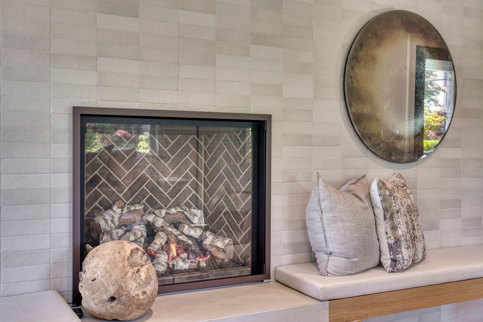  State of the Art Gas Fireplace with Custom floating seating bench 