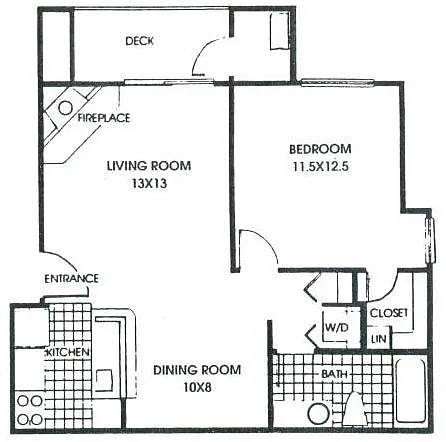 Floor plan Cosmopolitan 1 Bedroom 1 Bath