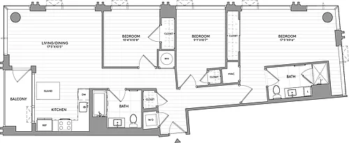 Floor plan 3-Bed-2-Bath-C1a