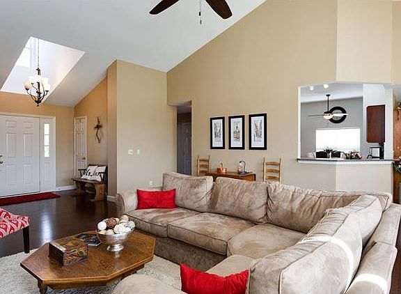 View of great room facing the front door and kitchen/dining room