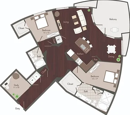 Washington Floor Plan | Renovated | 2BD/2BA Washington Floor Plan | Renovated | 2BD/2BA