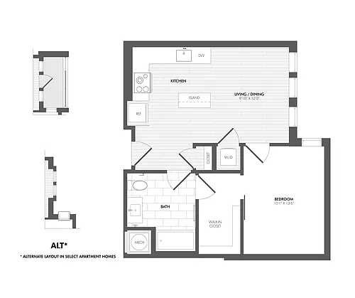 Floor plan Everton 1 Bed/1 Bath-1G-HC-Alt