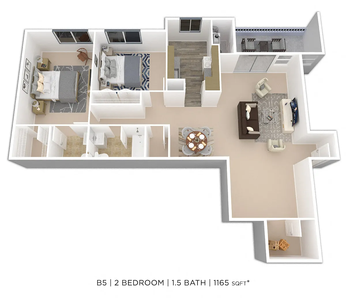 Floor plan Two Bedroom 1.5 Bath w/ Alcove/Den