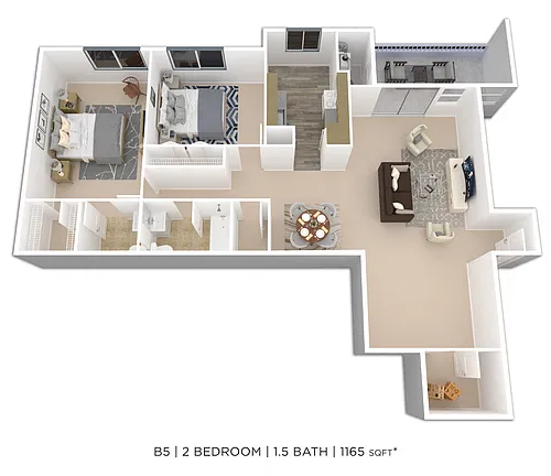 Floor plan Two Bedroom 1.5 Bath w/ Alcove/Den