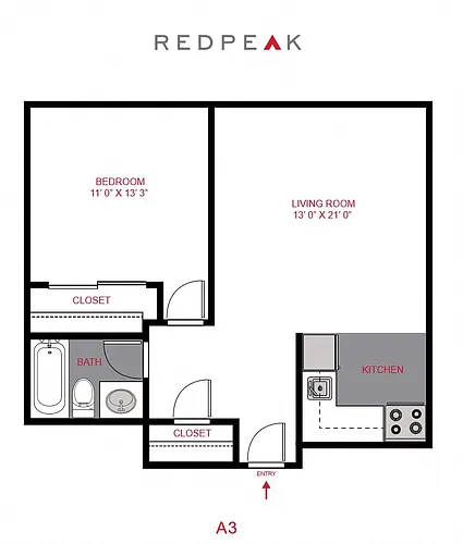 Floor plan 1Bed 1 Bath