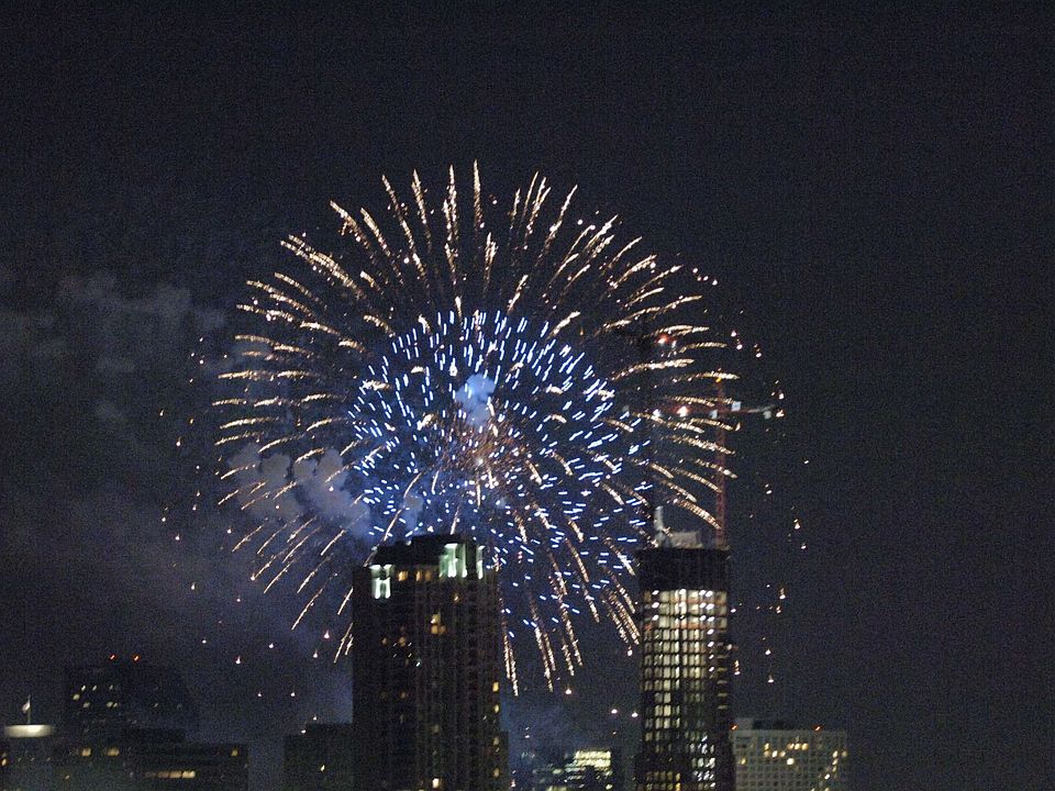 Watch 10 sets of fireworks in all directions 7/4 from rooftop!