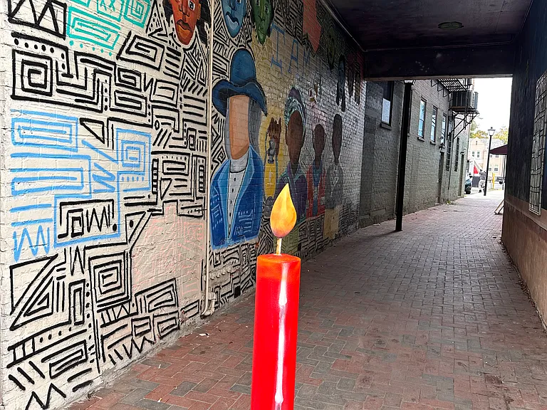 Neighborhood features curated murals celebrating local art and culture.