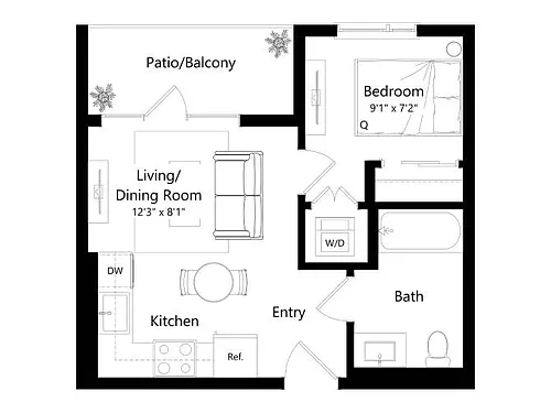 Floor plan 1B1 - 1 Bed 1 Bath