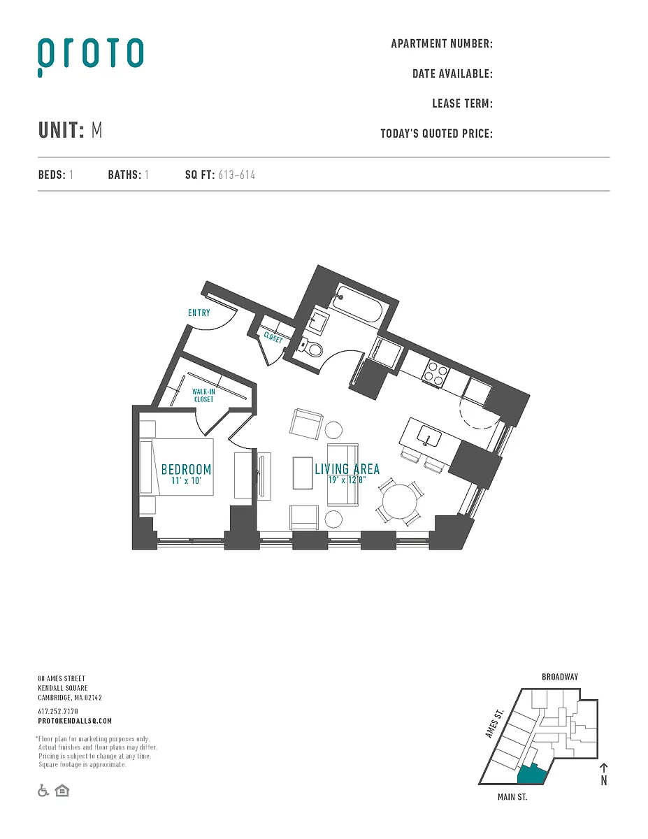 Floor plan 1 Bed/1 Bath-M