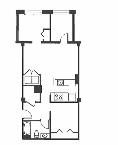Floor plan 2 Bed 1 Bath - B1A