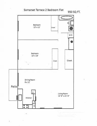 Floor plan 2 Bed 1 Bath Flat