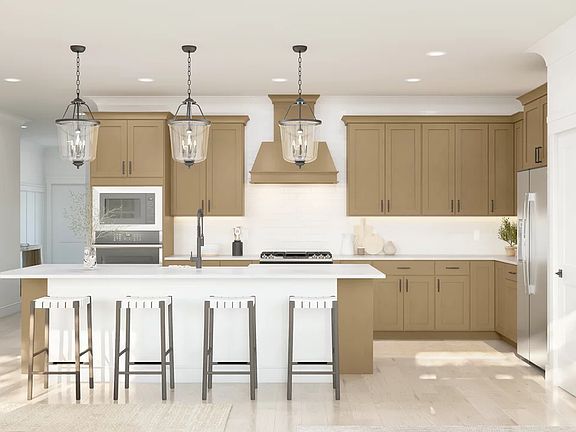 Kitchen with pendant lighting-Artist Rendering