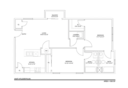 Floor plan 2-Bedroom 2-Bathroom D
