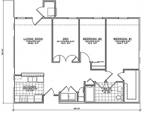 Floor plan 2 Bedroom w/Den