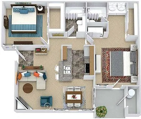 Floor plan 2BR - 2BTH (904 sq ft)