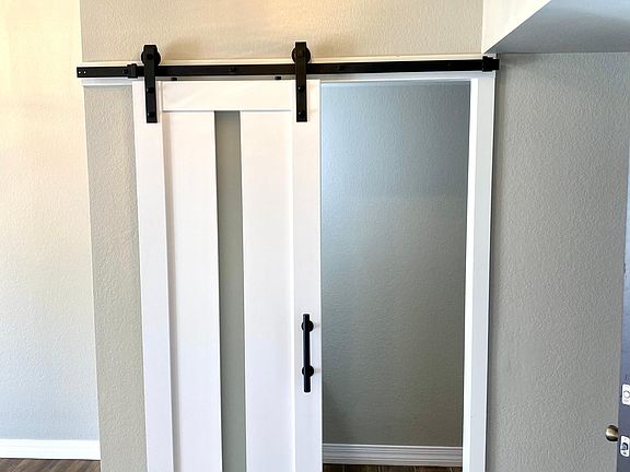 Barn door into the powder room
