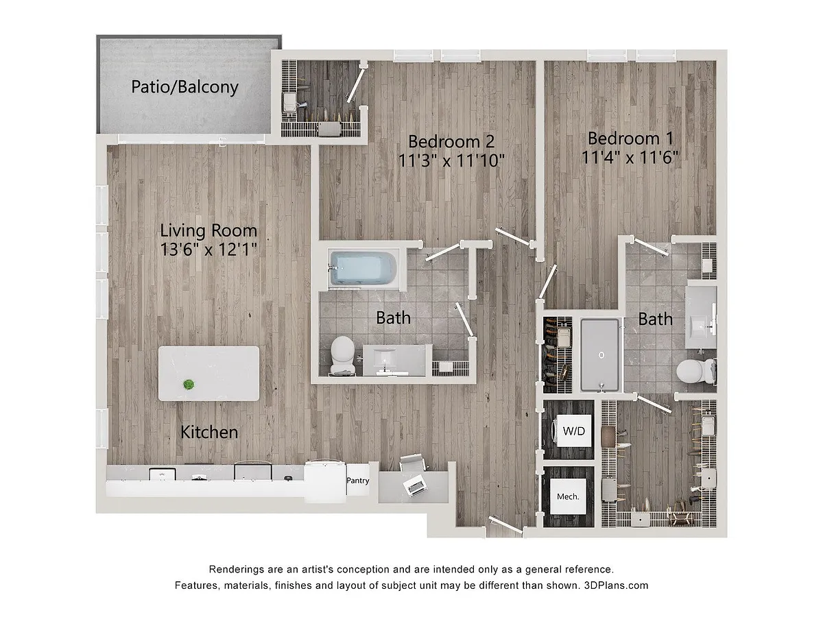 Floor plan 2 Bed/2 Bath-B2H