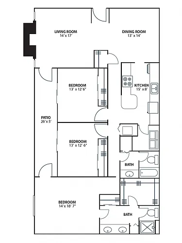 Floor plan 3BR 2BA (1780 SF)