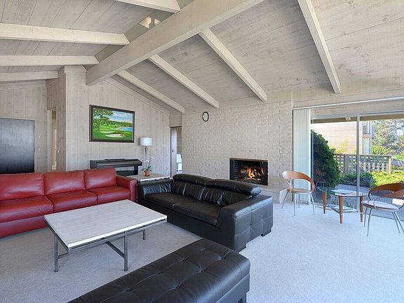 Views from the living room & expansive vaulted white washed