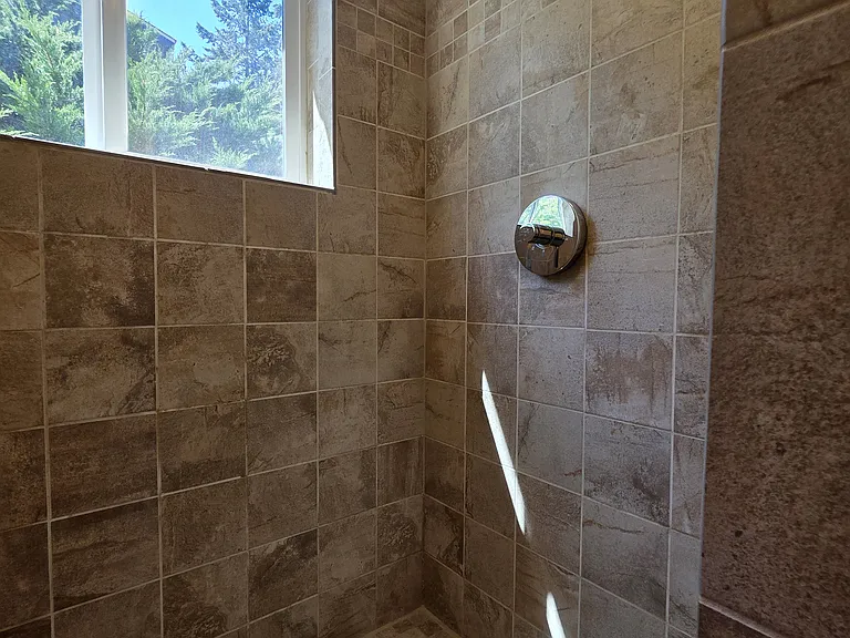 Spa-like shower with abundant natural light.