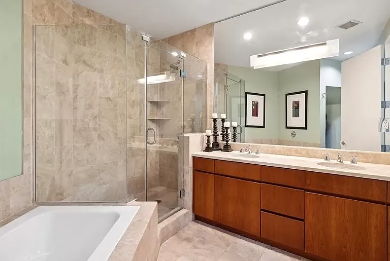 Bath with shower and tub.