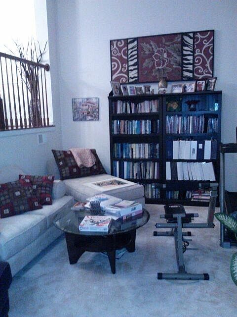 Split level livingroom facing pond