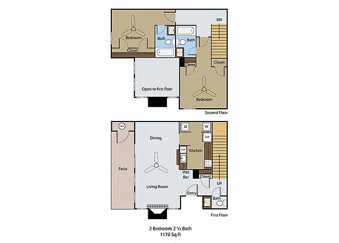 Floor plan 2 BR 2.5 BA Townhouse