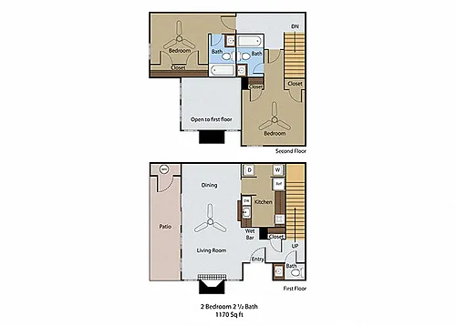Floor plan 2 BR 2.5 BA Townhouse