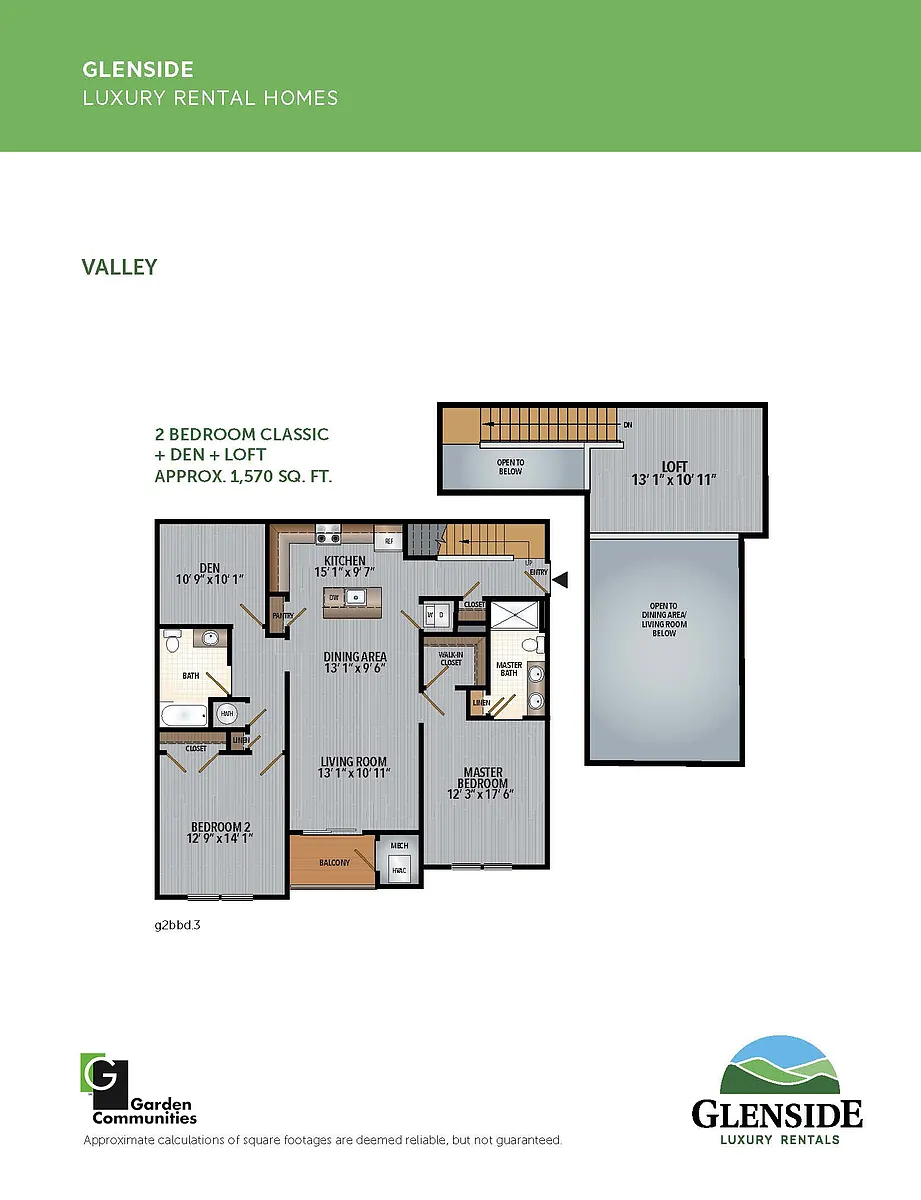Floor plan $2.38/sq.ft. - Two Bedroom Classic with Den and Lo