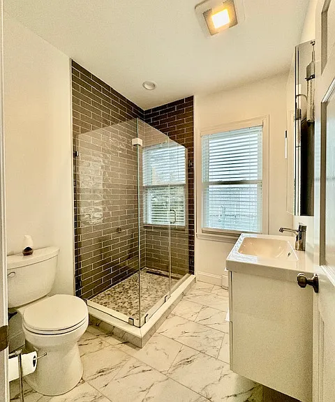 Large newly renovated bathroom.