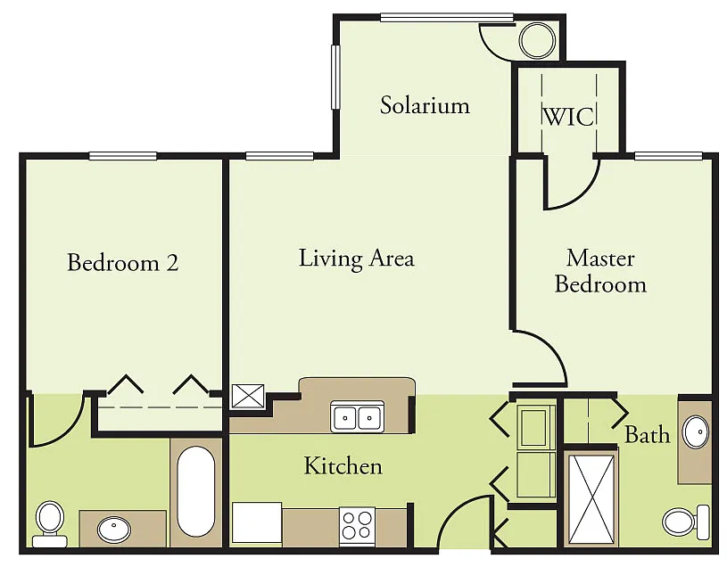 Floor plan 2 Bedroom 2 Bath 60%